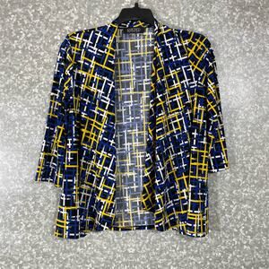 Kasper Blue & Yellow Plaid Lightweight Shrug Blazer - Size Small - 3/4 Sleeve